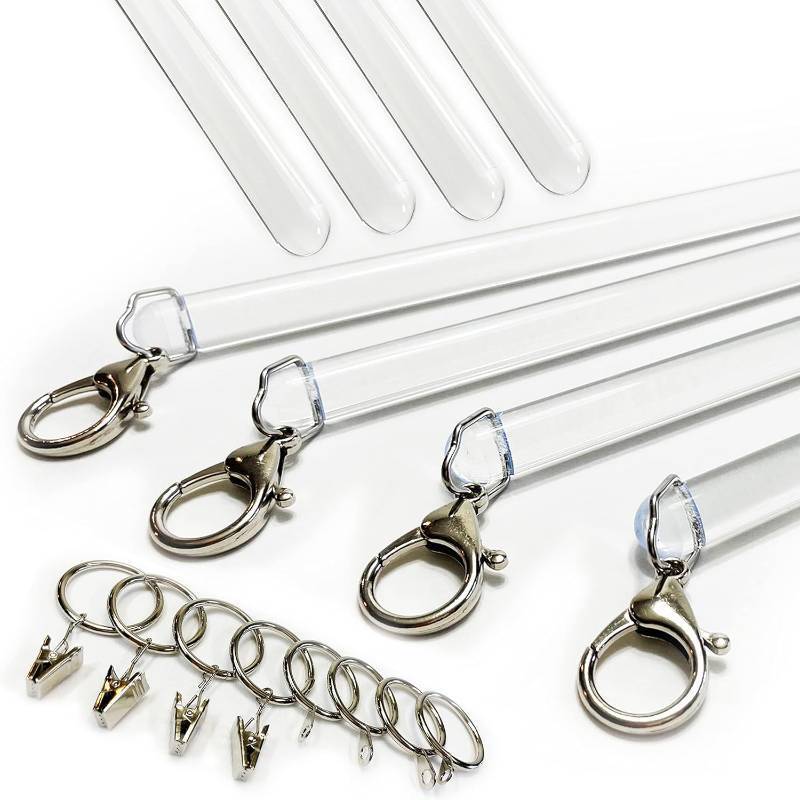 lot 241876 image: 36 inch (4 Pack) All Clear Acrylic Curtain Pull Wand - Clear Drapery Pull Rod for Opening-Closing Curtains. Versatile Curtain Wand - Invisible Drapery Wand - (36 Inch)