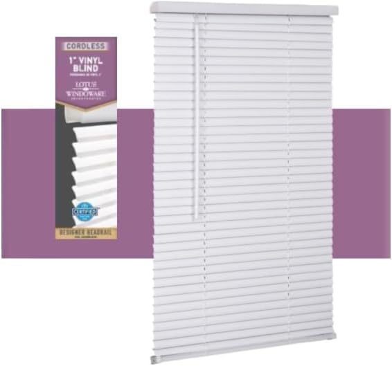 lot 241880 image: Living Accents 5043797 Vinyl 1 in. Mini-Blinds 71 x 72 in. White Cordless