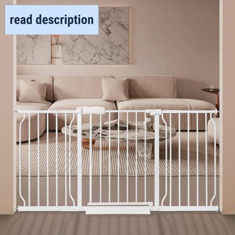 lot 341852 image: Extra Wide Baby Gate with Door Pressure Mounted 57.48-62.20 Inch,Child Baby Gates for Doorways No Drilling,Walk Through Dog Gate Indoor for The House Kitchen Stairs,White
