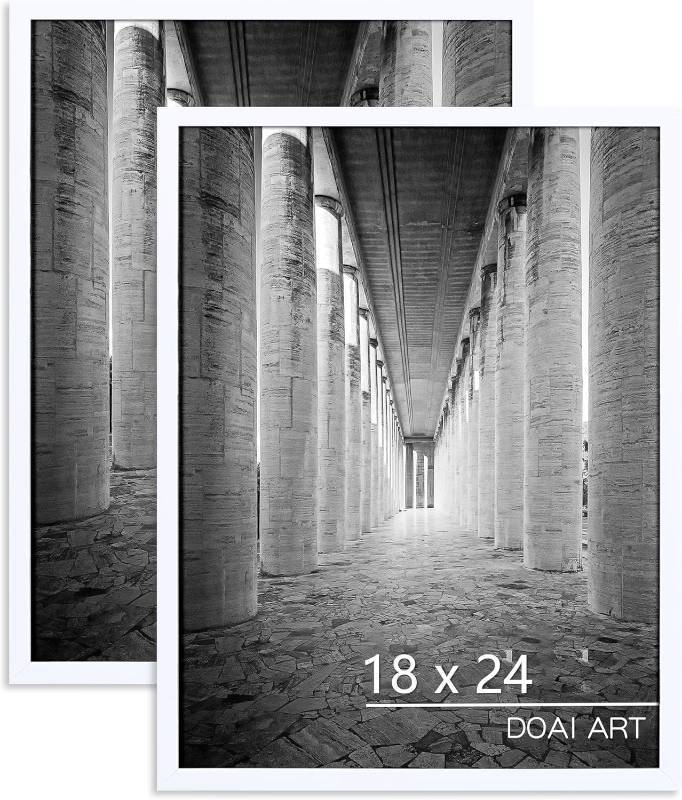 lot 341864 image: DOAI ART 18x24 Poster Frame 2 Pack, White 18 x 24 Picture Frames for Horizontal or Vertical Wall Mounting, Scratch-proof Safe and Artistic Large Photo Frame Wall Art
