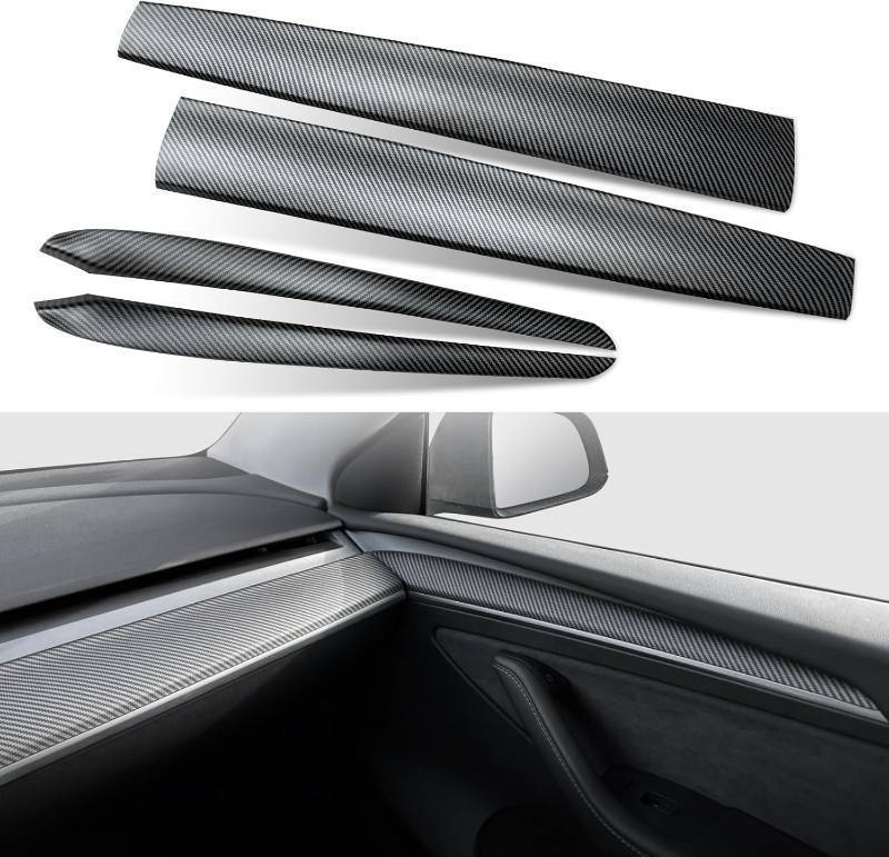 lot 441805 image: Dashboard Cover Wrap and Front Door Trim Armrest Panel Cover Wrap Compatible with Tesla Model 3(2021-2023) and Model Y(2019-2024) Tesla Interior Cover Trim 4PCS-Matte Carbon Fiber
