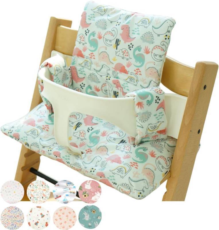 lot 231289 image: Waterproof & Compatible Stokke Tripp Trapp Cushion Set - Easy to Clean - Made Fabric from Korea - 100% Cotton Stokke Tripp Trapp High Chair Cushion Set (Dino Friends)