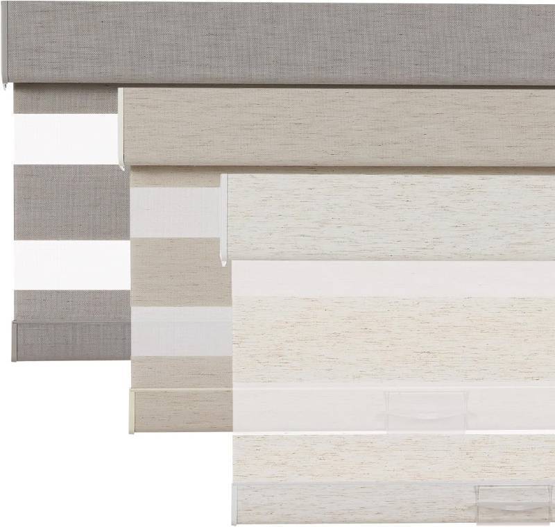 lot 431176 image: Persilux Linen Cordless Zebra Blinds for Windows, Privacy Light Filtering Dual Layer Blinds for Day and Night, Roller Shades for Bedroom,Living Room,Office (Custom Size,Cream)