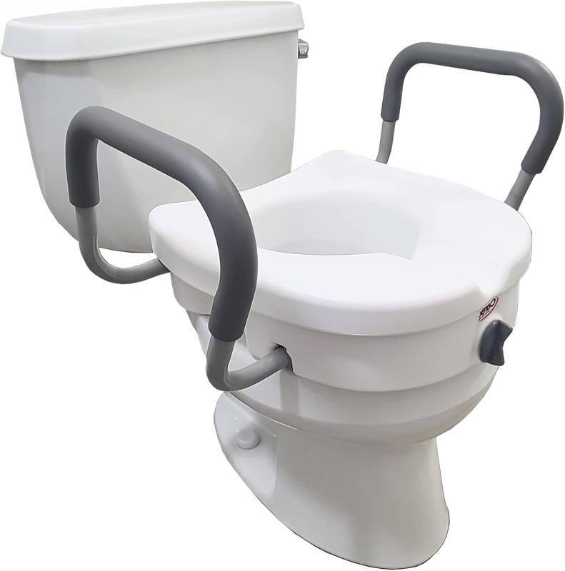 lot 121249 image: Carex E-Z Lock Raised Toilet Seat With Handles, 5 Toilet Seat Riser with Arms, Handicap Raised Toilet Seat For Seniors and Elevated Toilet Seat