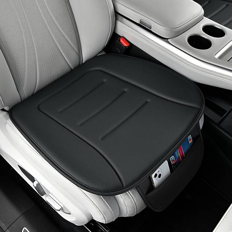lot 121288 image: KAYI Car Seat Cushion, Comfort Memory Foam Car Cushions for Driving, Breathable Leather Surface with Anti Slip Rubber Bottom, Seat Cushion for Car and Office Chair (1 Pack, Black)