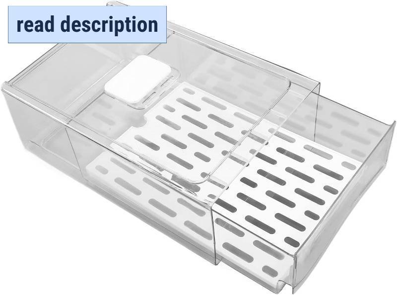 lot 321131 image: Fridge Drawer Organizer, Refrigerator Storage Box Holder with Draining Plate Fruit Storage Container Preservation Box(Large  drain board)