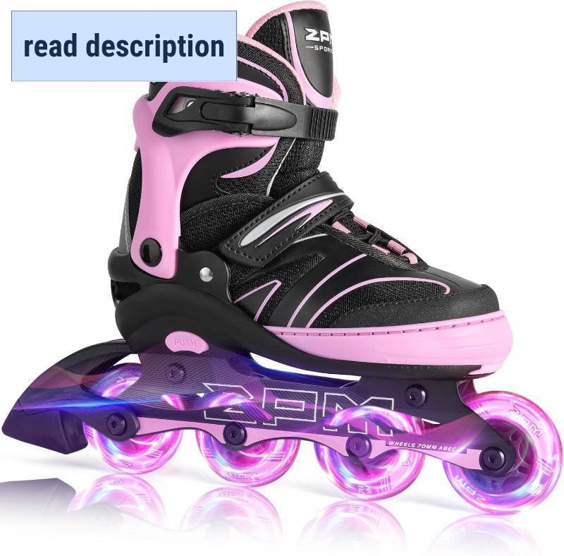 lot 321132 image: 2PM SPORTS Kids Adjustable Inline Skates Ages 4-12, Youth Inline Skates for Girls Boys 5-8 8-12 with Full Light Up Wheels, Beginner Women Adult Skates