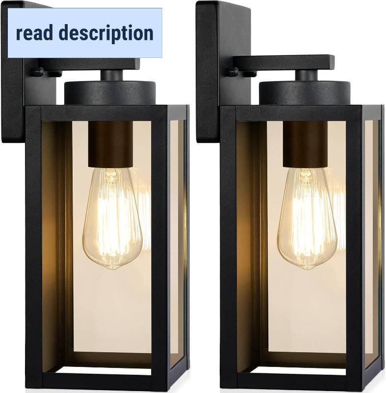 lot 211266 image: Outdoor Wall Light Fixtures, Exterior Waterproof Wall Lanterns, Porch Sconces Lighting with E26 Sockets & Glass Shades, Modern Matte Black Outside Lights for Patio Front Door Entryway Garage, 2-Pack