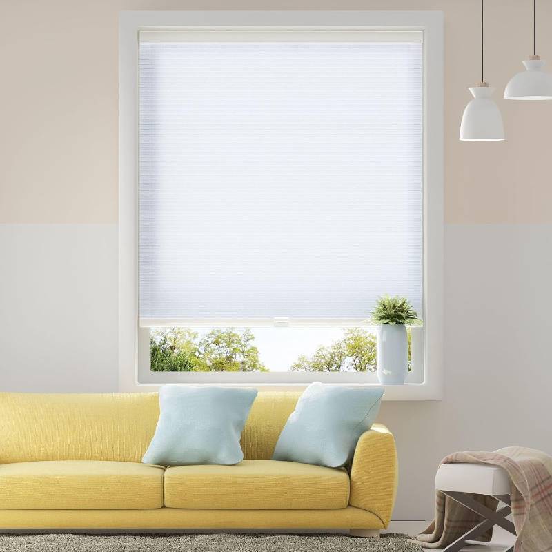 lot 411166 image: Cordless Light Filtering Cellular Shades Blinds Single Cell Shades for Windows, 34 W by 64 H, White(Light Filtering)