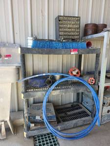 lot 14380 image: Industrial Equipment Lot with Supply Shelf, Water Hose, and More