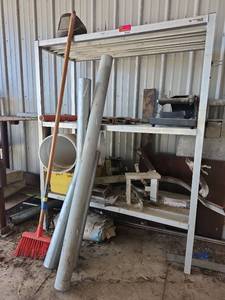 lot 14384 image: Metal Storage Rack w Contents Including Sellstrom Welder Hood, and More