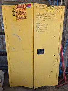 lot 14389 image: Uline Flammable Storage Cabinet with Contents  Model H-1564M-Y