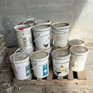 lot 14407 image: Bulk Lot of (16) 5-Gal Bovibrom Commercial Chemical Containers