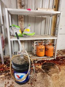 lot 14420 image: Assorted Lot W Industrial Shelving Unit, R404A 24lb Refrigerant, and More