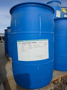 lot 14475 image: 55-Gallon Blue Plastic Industrial Drum Containing Denaturant Green Chemical