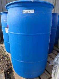 lot 14481 image: 55-Gallon Blue Plastic Industrial Drum Containing Foam Klor Chemical