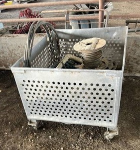 lot 16015 image: Industrial Metal Cable Storage Box with Wheels