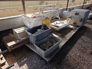 lot 16027 image: Assorted Lot W Industrial Storage Bins, Hardware, and Dunnage Rack