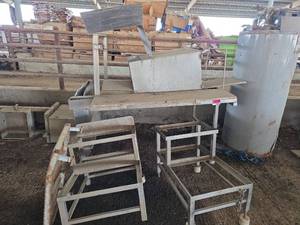 lot 16041 image: Assorted Lot W Industrial Metal Prep Table, Racks, and More