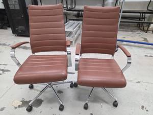 lot 15149 image: Modern Brown Leather Office Chairs - Set of 2