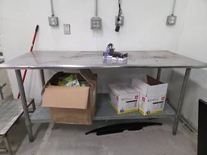 lot 15177 image: Assorted Lot W Stainless Steel Table, Heavy Duty Disposable Gloves 5 mil, and Outdoor Fly Traps