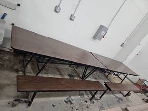 lot 15182 image: Cafeteria Style Folding Table with Bench Seating