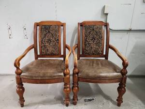 lot 15188 image: Traditional Wooden Armchairs with Tapestry Back - Set of 2