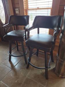 lot 20418 image: Brown Leather Bar Stools with Backs - Set of 2