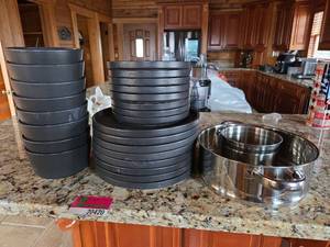 lot 20420 image: Bulk Lot of Black Plates and Bowls with Strainer