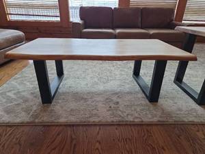 lot 20425 image: Live Edge Acacia Wood Coffee Table and Two Side Tables
