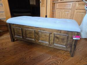 lot 20426 image: Wooden Storage Ottoman with Tufted Cushion