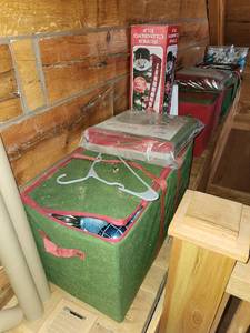 lot 20442 image: Assortment of Christmas Decorations with Storage Bins