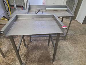 lot 15228 image: Stainless Steel Commercial Work Tables  with Raised Edge - 2 Total