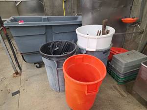 lot 15246 image: Bulk Lot of Commercial Storage Containers and Trash Cans