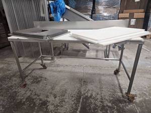 lot 15277 image: Industrial Rolling Work Table with Cutting Boards