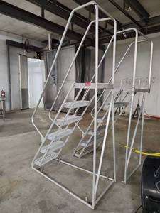 lot 15328 image: Industrial Rolling Safety Ladder with Handrails
