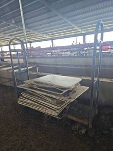 lot 16074 image: Industrial Metal Rolling Cart W Prep Table Cutting Boards