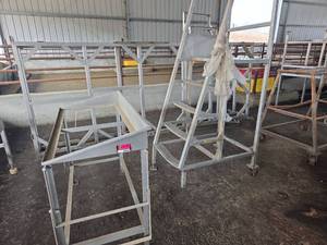 lot 18683 image: Assorted Lot W Stainless Steel Platform, Prep Table, Stairs and Cart
