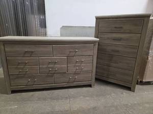 lot 15671 image: Modern Gray Wood Dressers with White Wood Top