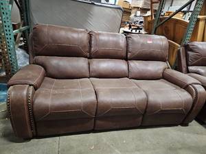 lot 15676 image: Brown Leather Reclining Sectional Sofa