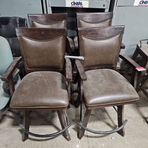 lot 15690 image: Brown Leather Bar Stools - Set of 4