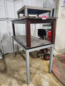 lot 15757 image: Assorted Lot W (2) Tables, Industrial Step Stool, and Circular Saw