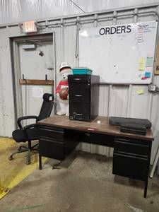 lot 15759 image: Assorted Lot W Office Desk, Office Chair, Filing Cabinet, and More