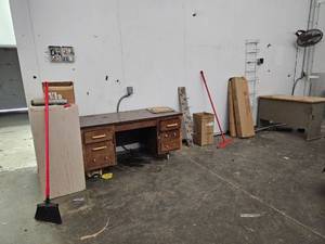 lot 15876 image: Assorted Lot W Wooden Office Desk, Filing Cabinet and More