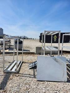 lot 15927 image: Set of (2) Heavy Duty Aluminum Storage Racks &amp (1) Folding Table