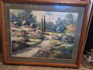 lot 8 image: Garden Path Landscape Print in Wood Frame