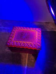 lot 28503 image: Uranium  Red Glass Trinket Box with Geometric Pattern