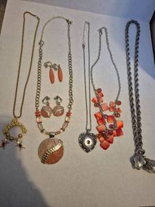 lot 28508 image: Mixed Costume Jewelry Collection - Coral and Silver Tones