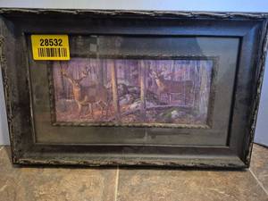 lot 28532 image: Whitetail Deer Forest Scene Framed Art Print