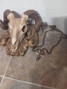 lot 28584 image: Decorative Ram Skull Wall Mount with Crystal Necklace